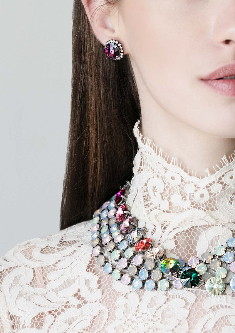 Amethyst Purple Rivoli Studs With Strass Rebekah Price Fashion Jewelry