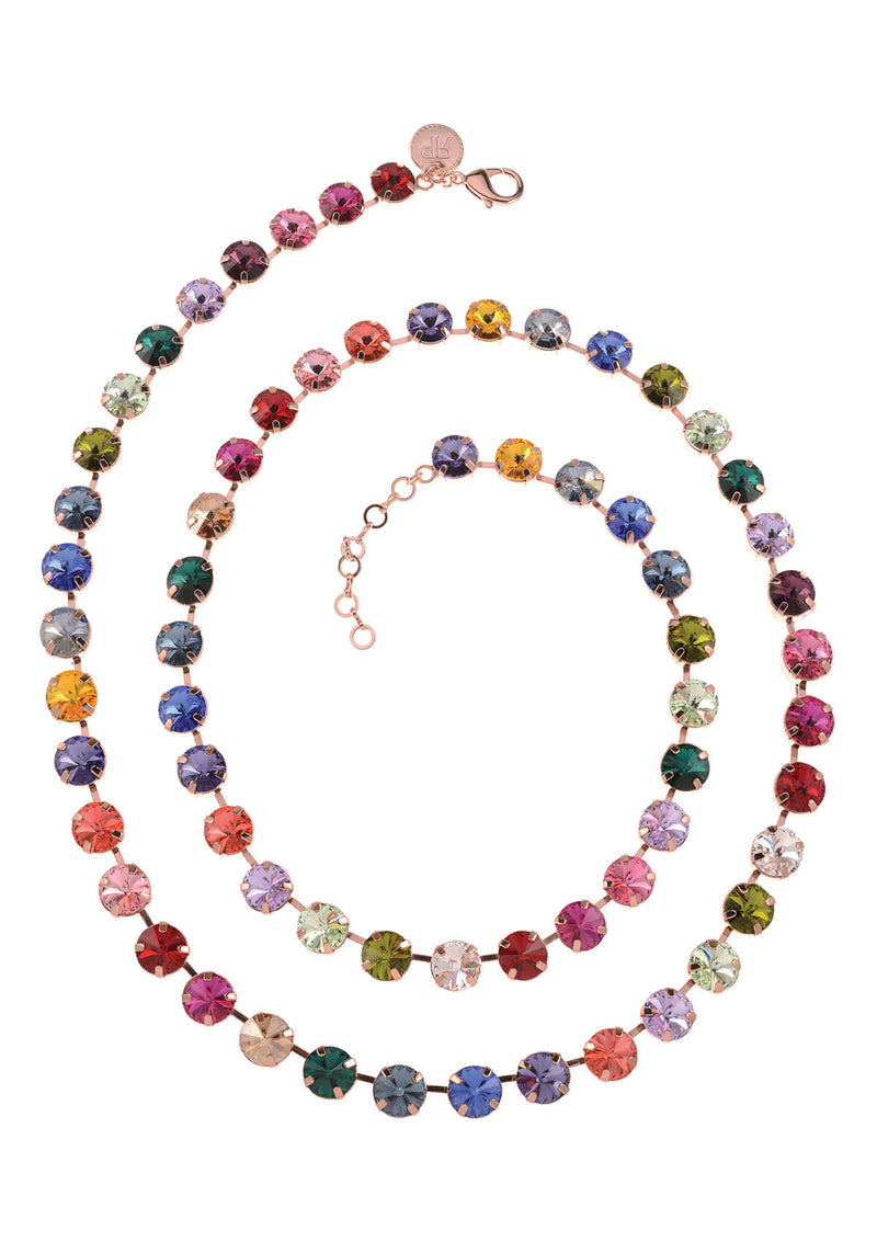 Vega Necklace Long rose gold multicolor swarovski crystals rebekah price jewelry
