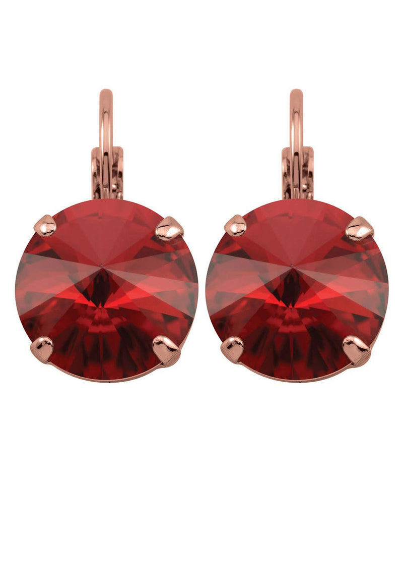 Siam Rivoli Drop Crystal Earrings Red Rose Gold Rebekah Price Designs Fine Jewelry