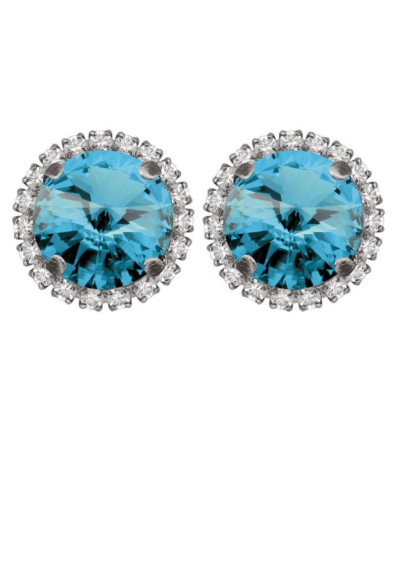 Aquamarine Rivoli Studs with Strass Blue color swarovski crystals rebekah price jewelry