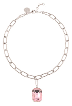 Sabrina Light Rose Crystal Necklace Silver